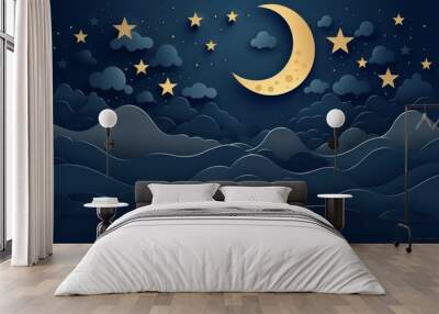 Moon stars paper art. Generate Ai Wall mural