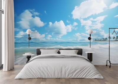 Ocean large beach blue sky. Generate Ai Wall mural