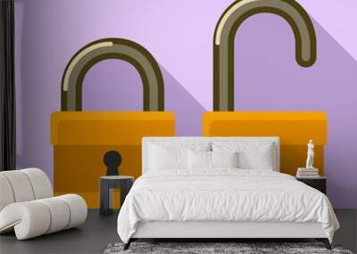 Open closed padlock icon. Flat illustration of open closed padlock vector icon for web design Wall mural