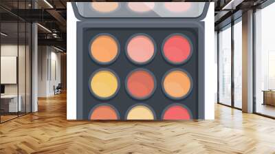 Open makeup kit revealing multiple shades of blush, foundation, or eyeshadow for applying cosmetics Wall mural