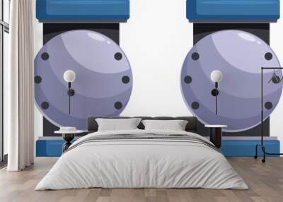 Pair of futuristic metal knee pads with round plates and blue straps Wall mural