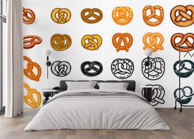 Pretzel icons set. Different set of pretzel vector icons for web design Wall mural