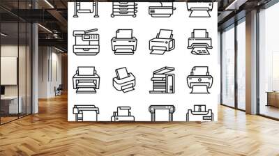 Printer icons set. Outline set of printer vector icons for web design isolated on white background Wall mural