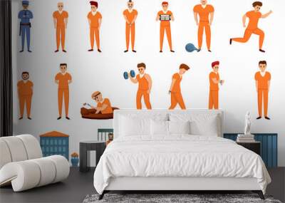 Prison icons set. Cartoon set of prison vector icons for web design Wall mural