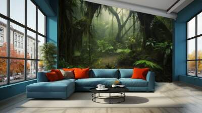 Rain forest tropical leaves. Generate Ai Wall mural