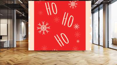 Red christmas gift tag with ho ho ho lettering and snowflakes, adding a festive touch to holiday presents Wall mural