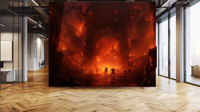 Red fire hell forest. Generate Ai Wall mural