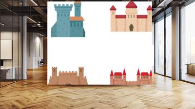 Set of four cartoonstyle medieval castles isolated on white background Wall mural