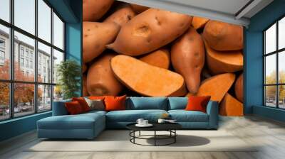 Sweet potato harvest closeup. Generate Ai Wall mural