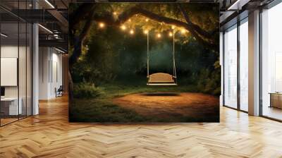 Swing among tree. Generate Ai Wall mural