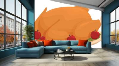 Vector illustration of a perfectly roasted turkey garnished with apples, ideal for holiday themes Wall mural