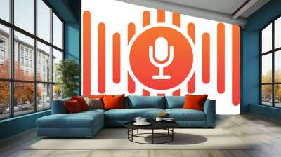 Vibrant orange gradient podcast logo with microphone and sound wave design Wall mural