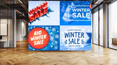 Winter sale banner set. Isometric set of winter sale vector banner for web design Wall mural