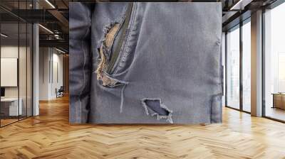 Torn outerwear. Ragged blue clothes. Wall mural