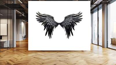 Realistic angel demon black wings on white background Wall mural