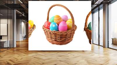 set of easter egg basket nest cut out background Wall mural