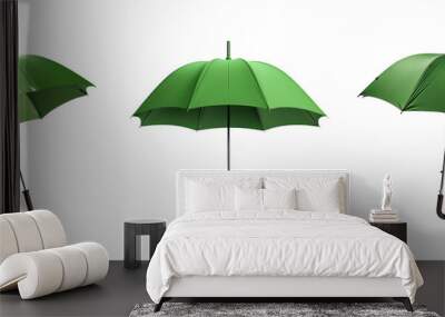 Set of green umbrella isolated on transparent background. Wall mural