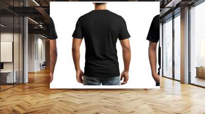 set of plain black t-shirt and man back and  front for PNG mockup on transparent background crop image use. Wall mural