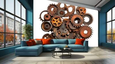 set of rusty gears round steel metal mechanical isolate transparent background Wall mural