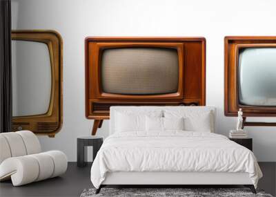 set of three retro wood television vintage tv cut out transparent background Wall mural