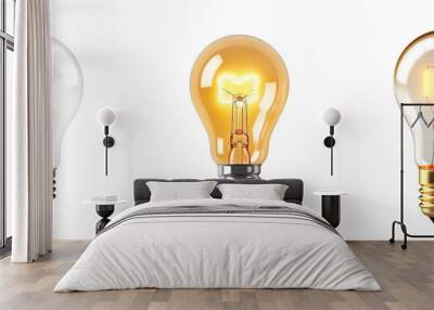 Set of yellow light bright bulb on white background Wall mural