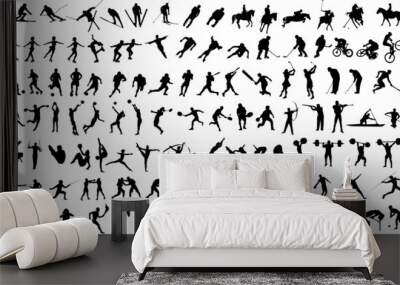 Set of vector silhouettes of people in sports Wall mural