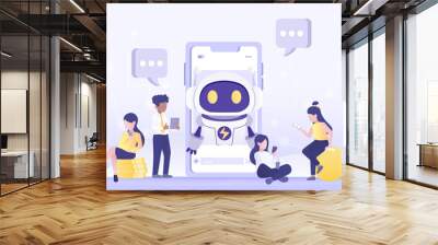 Artificial intelligence network concept. Online communication with AI assistant. Business people chat with robot virtual assistant, discuss planning and thinking for business development and success. Wall mural