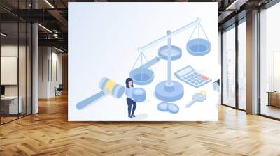 Business people showing activities related to finance and law legal elements, management, finance, investment, assets. Isometric 3D vector design illustration with copy space. Wall mural