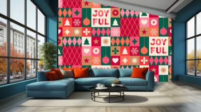 Christmas icons elements with geometric seamless pattern. Wall mural