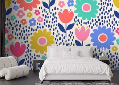 Colorful cute hand drawn floral seamless pattern background. Wall mural