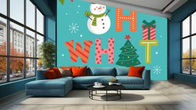 Oh what fun! lettering with christmas icons, typographic holidays greeting card design. Wall mural