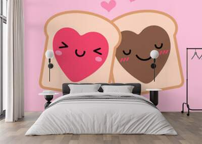 “You’re the loaf of my life” typography design with cute couple toast cartoon for valentine’s day card design. Wall mural