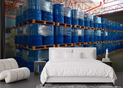 Many blue buckets are stacked on top of each other. In warehouse Wall mural