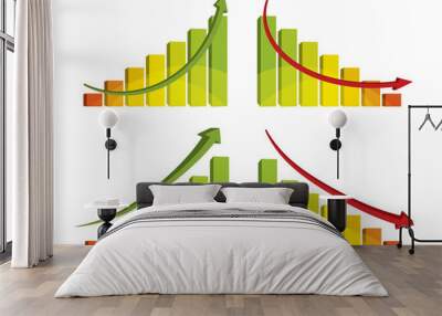 3d colorful bar chart with arrow, vector illustration Wall mural