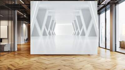 3d render of abstract futuristic architecture design. White concrete floor for car presentation. Wall mural