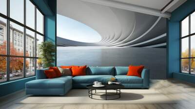 3d render of abstract futuristic architecture with empty concrete floor. Scene for car presentation. Wall mural