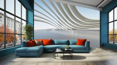 3d render of abstract futuristic architecture with empty concrete floor. Wall mural