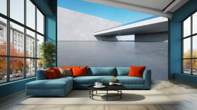 3d render of abstract modern architecture with empty concrete floor, car presentation background. Wall mural