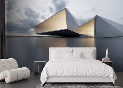 3d render of abstract structure futuristic architecture with bloom light, empty concrete floor Wall mural