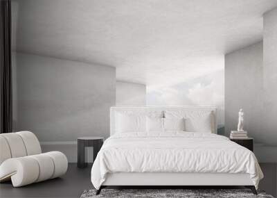 3d render of empty concrete room with large window on mountain background. Wall mural