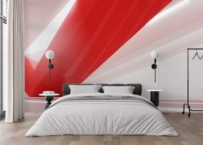 3D stimulate of white interior space and red line with sun light cast the shadow on the wall and floor,Perspective of minimal design architecture,3d rendering	 Wall mural