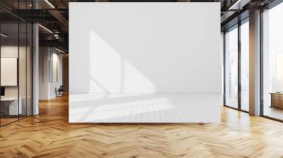 3D stimulate of white room interior and wood plank floor with sun light cast rhythm of shadow on the wall,Perspective of minimal design architecture Wall mural