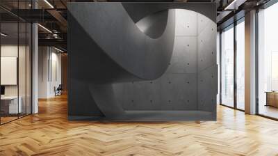 Abstract of architecture space with rhythm of circle concrete block and light and shadow of the sun,3D render Wall mural