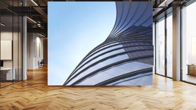 Low angle view of futuristic architecture, Skyscraper of office building with curve glass window, 3D rendering. Wall mural