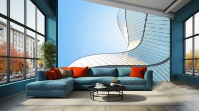 Low angle view of futuristic modern architecture, Skyscraper of corporate office building, Curve shape, 3D rendering. Wall mural