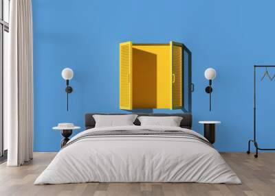 Minimal scene of yellow window on blue wall background. 3d rendering. Wall mural