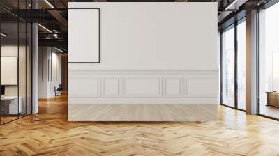 Perspective of white empty room and laminate floor with blank space of picture frame,classic interior style. 3D rendering Wall mural