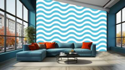 Wave pattern seamless abstract background. Stripes wave pattern white and blue colors for summer vector design. Wall mural