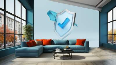 3D shield check mark icon. Security Concept. Shield protection icon with checkmark. Security, Protection, Medical health protection,antivirus, successful verification. Creative design icon. 3d render Wall mural