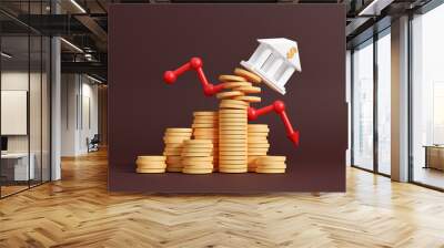 Banking collapse or bank run, Economic crisis, financial background. bankruptcy concept. Financial graph chart falling due to global economic recession, stock market crash, inflation. 3d rendering Wall mural